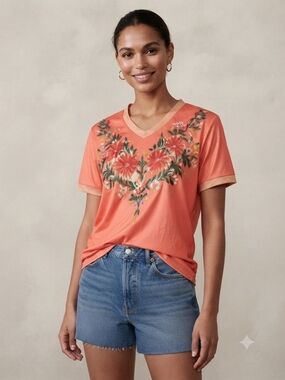 Floral V-Neck Top in Coral